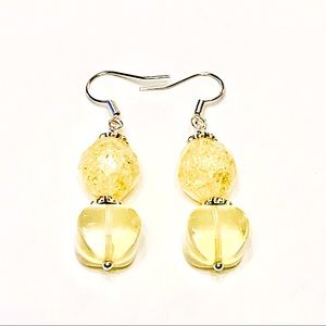 LUMINA Lantern-shaped Lemon Ice Quartz & Lucite Beaded One-of-a-Kind Earrings